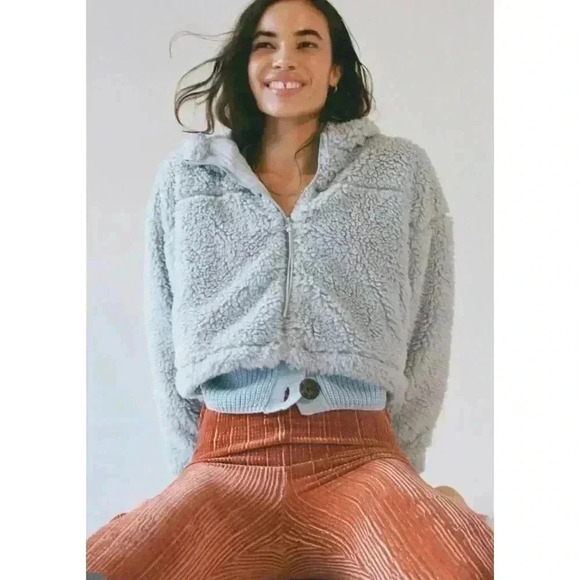 BDG Sherpa Trim Faux Fur Hooded Jacket & Coat in Teal, Small - Picture 1 of 9